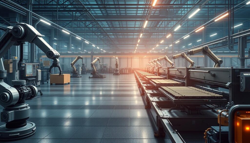 A detailed, sweeping illustration of the evolution of automation in various industries across the decades. In the foreground, a futuristic factory floor with state-of-the-art robotic arms and AI-powered assembly lines. In the middle ground, a progression of industrial machines from the early 20th century to the present day. In the background, a timeline chronicling key milestones in the history of automation, from the first mechanical looms to the rise of sa4des. Evocative lighting and a high-tech, seamless aesthetic convey the dynamism and innovation driving the transformation of the modern workplace.