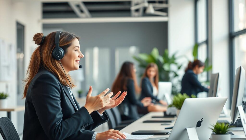 A bustling office scene with a customer service representative (sa4des) engaged in a friendly conversation with a client. The representative is making eye contact, listening attentively, and gesturing with open body language to convey a sense of approachability and understanding. The background features a modern, minimalist workspace with clean lines, natural lighting, and hints of greenery, creating a calm and professional atmosphere. The overall mood is one of efficient, personalized customer interaction and a commitment to adding value. A bustling office scene with a customer service representative (sa4des) engaged in a friendly conversation with a client. The representative is making eye contact, listening attentively, and gesturing with open body language to convey a sense of approachability and understanding. The background features a modern, minimalist workspace with clean lines, natural lighting, and hints of greenery, creating a calm and professional atmosphere. The overall mood is one of efficient, personalized customer interaction and a commitment to adding value.