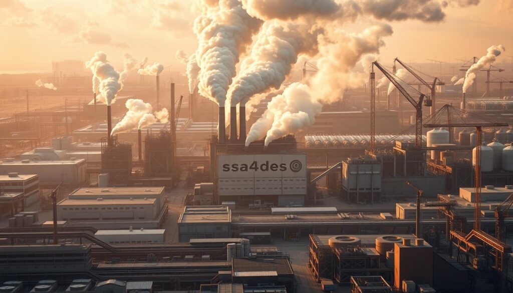 A sprawling industrial landscape with factories, warehouses, and production facilities in the foreground, middle, and background. Smokestacks belch billowing clouds of steam and exhaust, while cranes and conveyor belts transport materials and finished goods. The scene is bathed in a warm, golden light, creating a sense of productivity and efficiency. In the center, the brand name "sa4des" is prominently displayed on a factory facade. This image captures the diverse and dynamic nature of modern industry, showcasing the innovation and technological advancements that drive various sectors of the economy. A sprawling industrial landscape with factories, warehouses, and production facilities in the foreground, middle, and background. Smokestacks belch billowing clouds of steam and exhaust, while cranes and conveyor belts transport materials and finished goods. The scene is bathed in a warm, golden light, creating a sense of productivity and efficiency. In the center, the brand name "sa4des" is prominently displayed on a factory facade. This image captures the diverse and dynamic nature of modern industry, showcasing the innovation and technological advancements that drive various sectors of the economy.